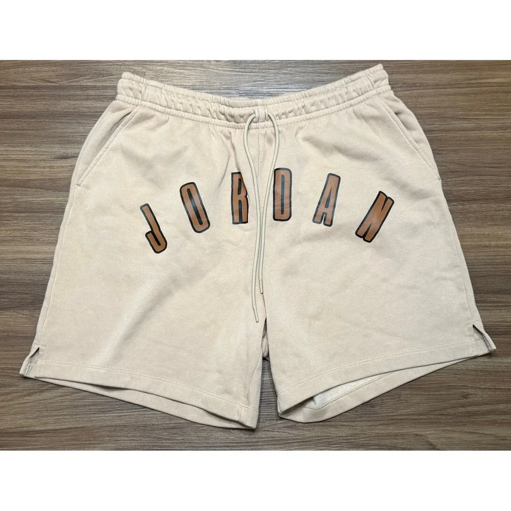 Jordan Flight MVP LOGO Graphic Fleece Shorts Mens Tan Brown Sz XL (FB7023-200)
